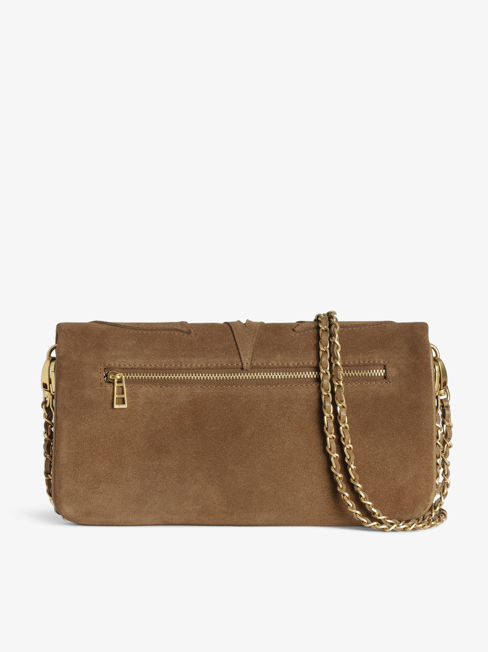 Rock Suede Clutch - Western suede leather clutch with double chain and wing signatures.
